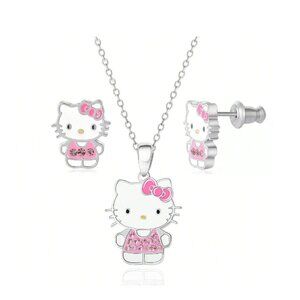 Hello Kitty 3-Piece Rhinestone Necklace Set Silver Charm Pendant